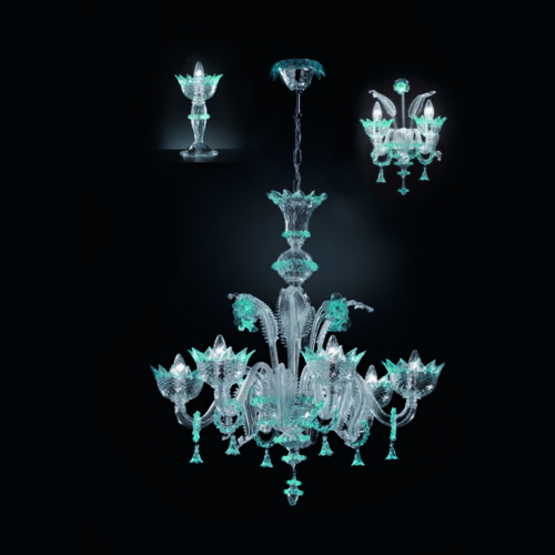 Murano chandelier with flowers and leaves and rings at the arms