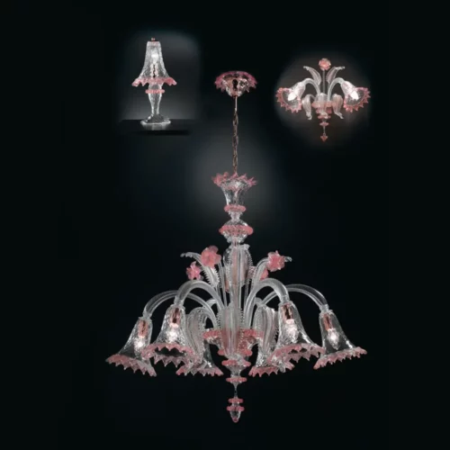 Chandelier with lights down in Murano glass